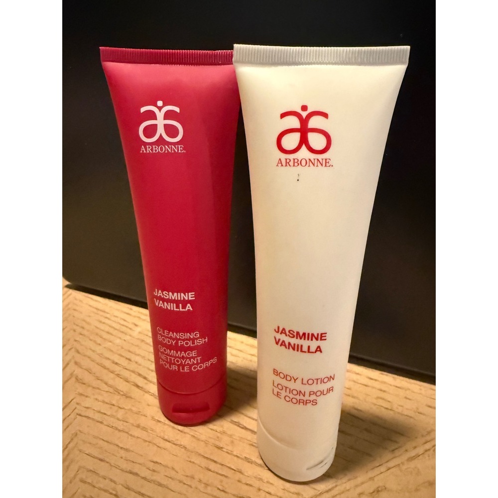 Arbonne Jasmine Vanilla Cleansing Body Polish and Body Lotion Set 4oz Vegan